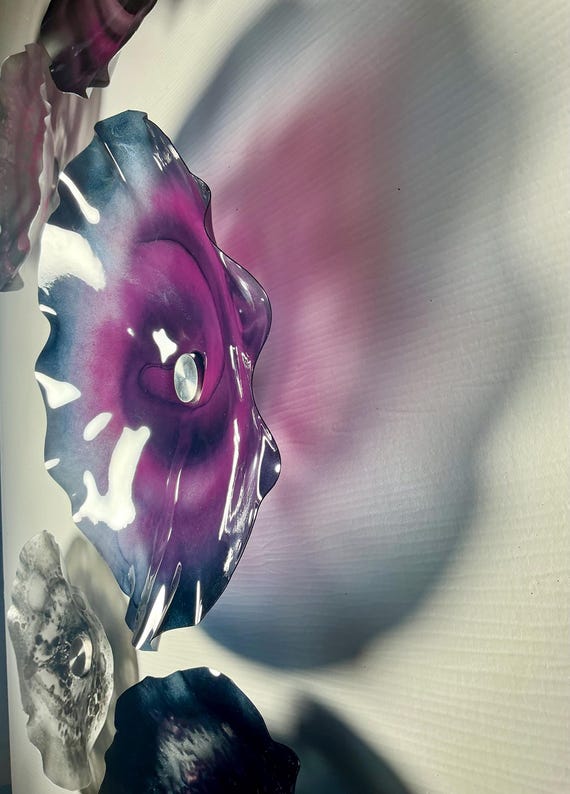 Stunning silver, pink & black Wallflower Set of 6 - Handmade Upcycled Polymer Home Art- glass like look