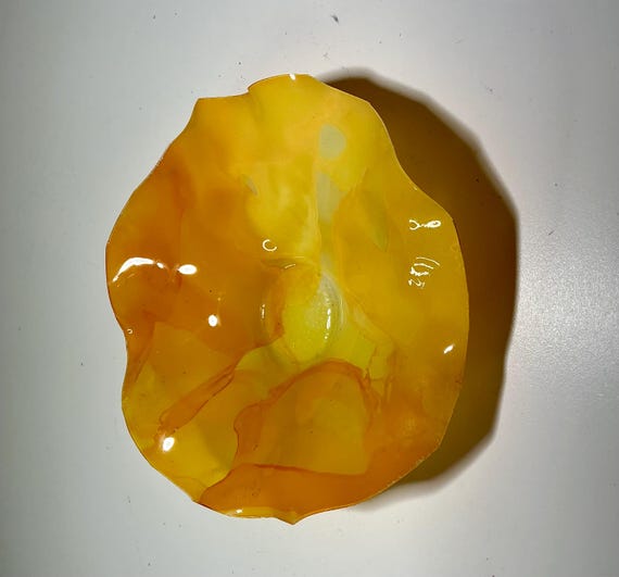 Sustainable plastic one of a kind extra Small wall flower 5” handmade saffron yellow home decor/indoor outdoor art/looks like glass