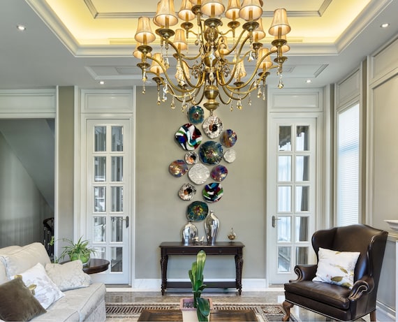 Multi-Color artist pick wall flower sculpture 13 original handmade home decor/eco friendly plastic looks like glass/ceiling hanging/platter