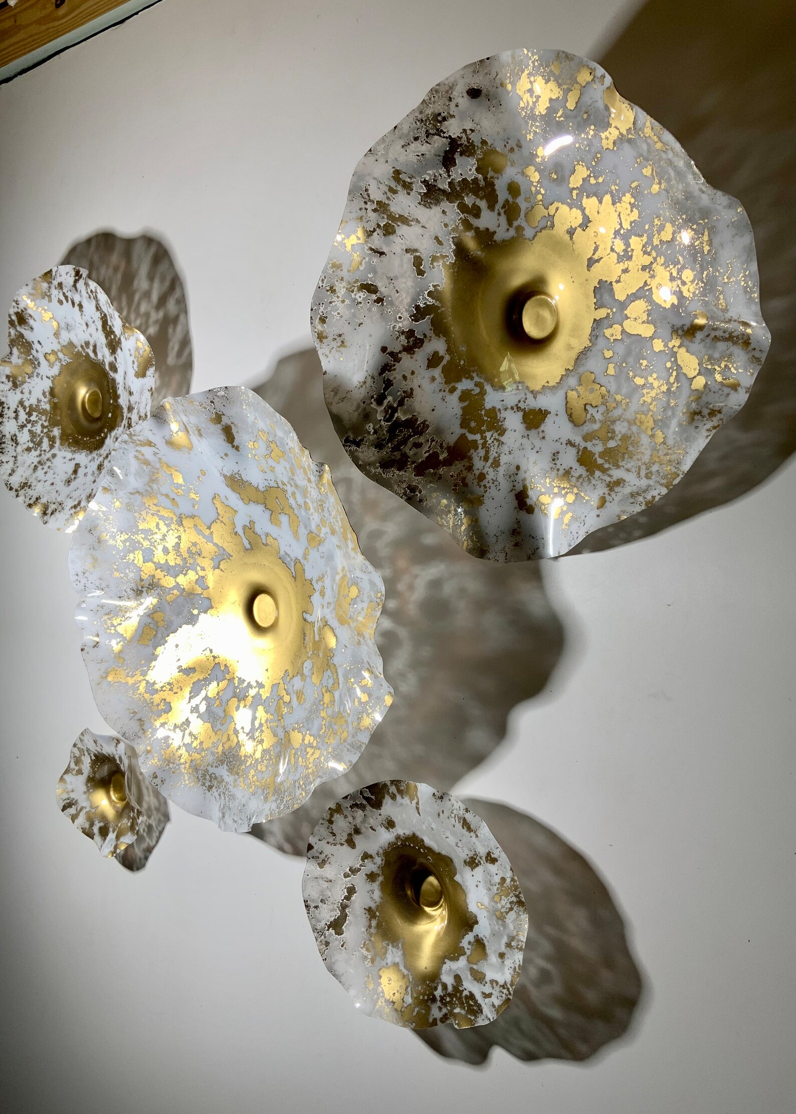 White/gold Flowers Wall Art Sculpture Handmade Recycled Etsy