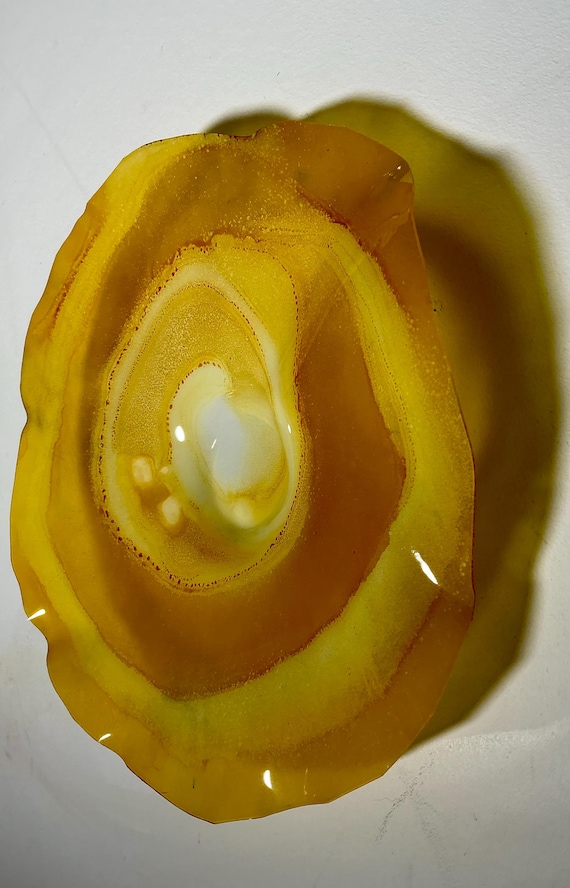 Wall flower home decor Art - handmade from Recycled Plastic - 9” glass like look- optimistic yellow & white