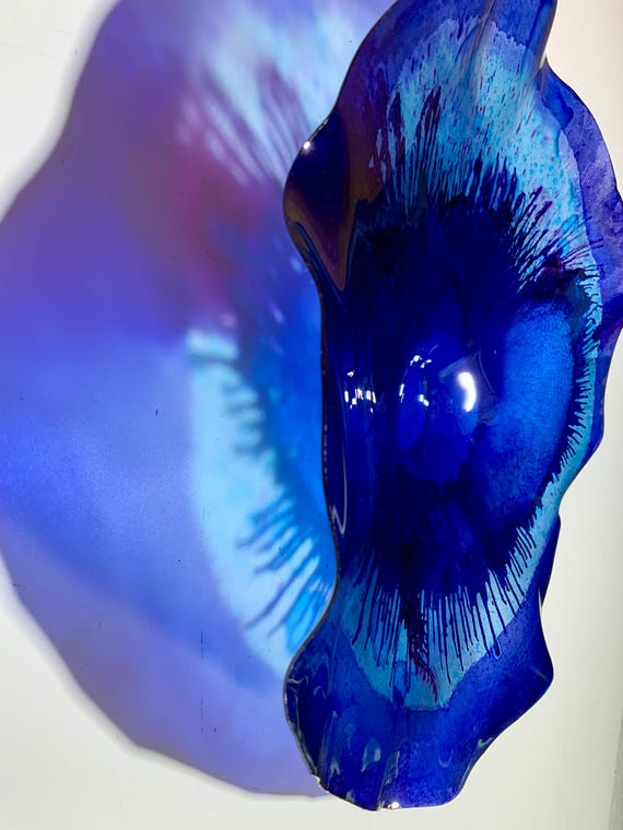 Upcycled Plastic Wall Flower:ocean Blue & Purple- glass like look