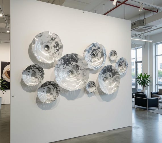 Wall Flower sculpture-  Silver & white up cycled polymer looks like glass - home wall decor- You pick size and quantity
