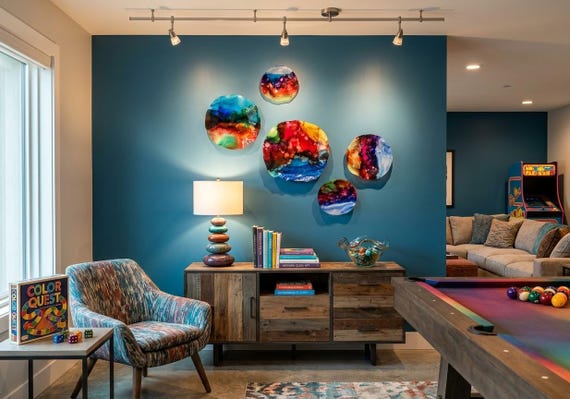 Vibrant & colorful Handmade Wall Flowers sea glass like hue by Ocean Arts - Upcycled Polymer Glass-Look Decor