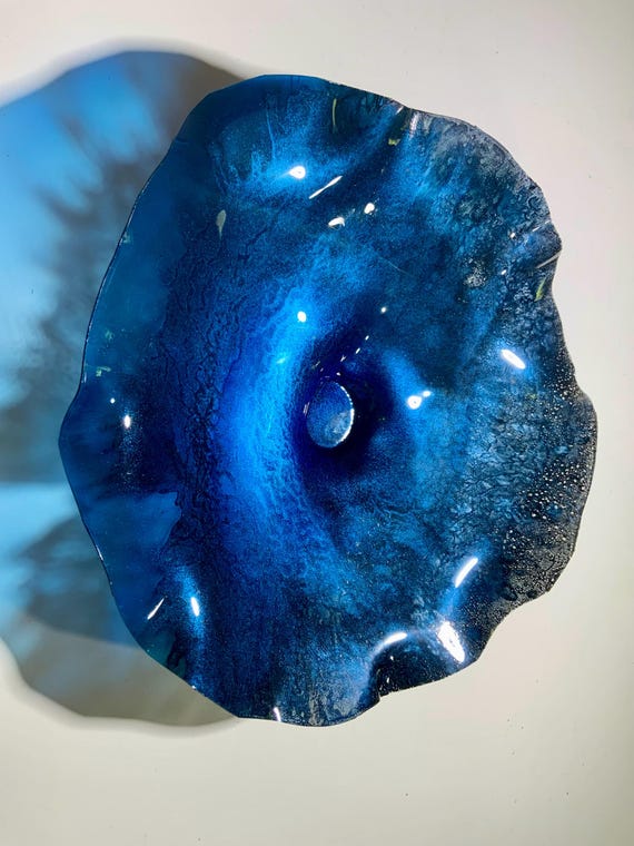 Recycled Plastic Wall Hanging Platter - Cobalt Blue & Black 13”  Decorative Piece