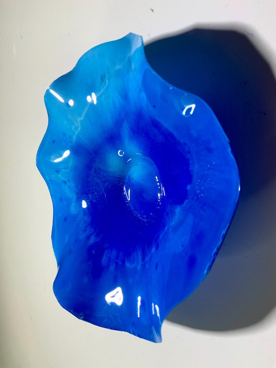 Extra Small Wall flower Sculpture  Ocean Arts 5” sky blue handmade eco-friendly polymer - looks like glass