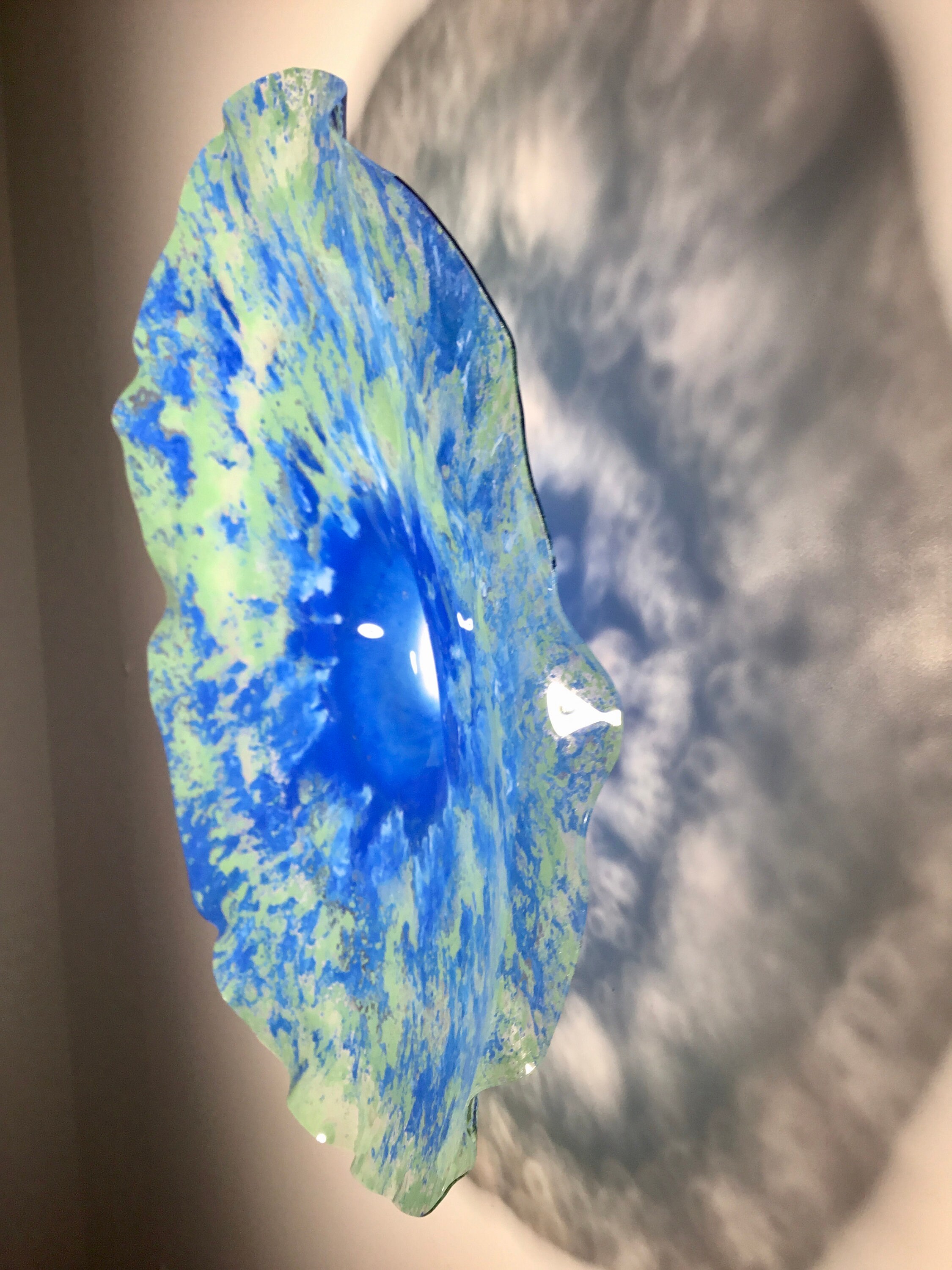 Medium Wall flower dish art 13” blue/sage green/white handmade eco