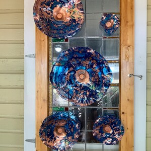 Recycled plastic wall flower Cobalt blue/copper wall hanging/home decor art/you pick size/quantity handmade indoor outdoor/looks like glass image 8