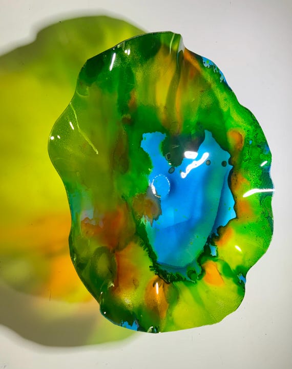 Handmade Recycled Plastic Wall Flower Sculpture: Aqua, Green, Orange Eco-Friendly Art