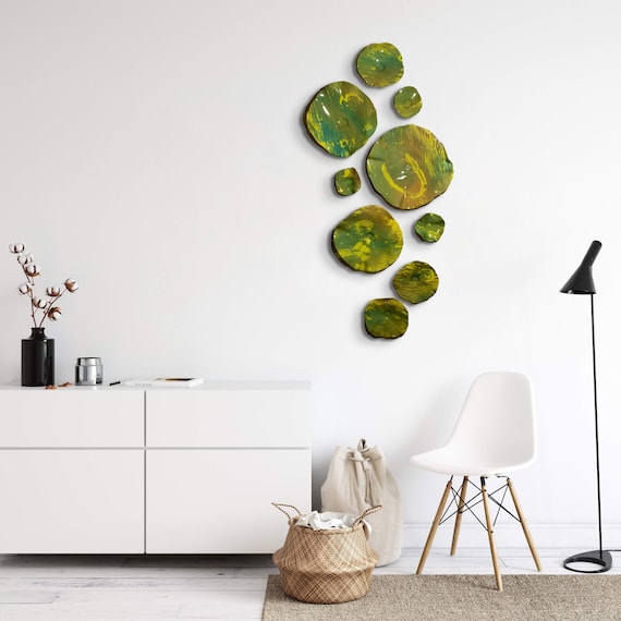 Recycled Plastic Wall Flower Sculpture Set: Taupe, Yellow, Blue, Green Boho Decor/handmade ecoart