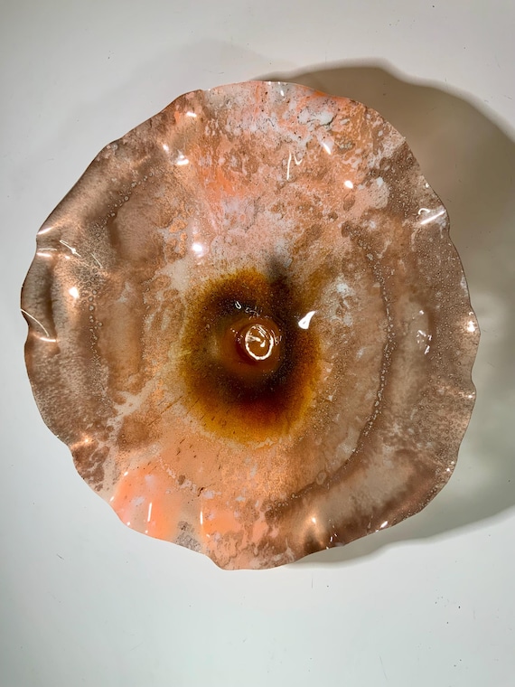 Extra large wall art home decor/handmade up-cycled plastic 19” peachy orange/coper/brown/cool southwest home/Ocean Arts/looks like glass