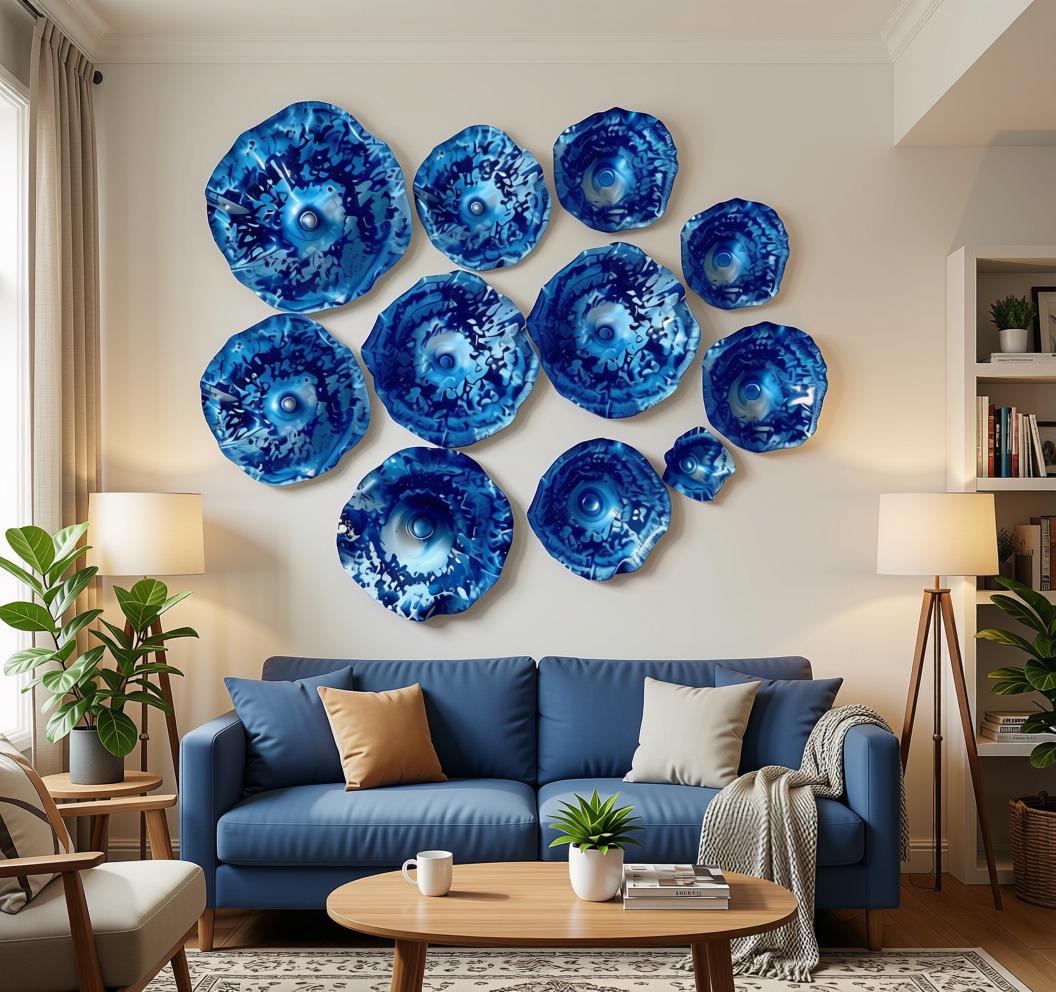 Metallic blue and silver blend wall art up cycled polymer - you pick size & quantity - looks like glass - home decor