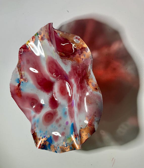 Glass-Like Look Up cycled plastic Wall Flower Art 5”-White, Burgundy, Copper & Blue Home Accent