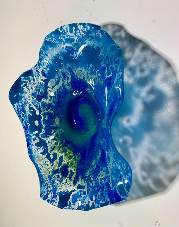 Recycled plastic one of a kind x-Small wall flower 5” handmade blue/green boho chic bedroom home decor art/looks like glass