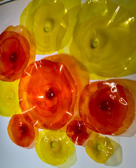 Up cycled Polymer Wall Flower Sculpture: Orange Saffron Boho Decor-sea glass series