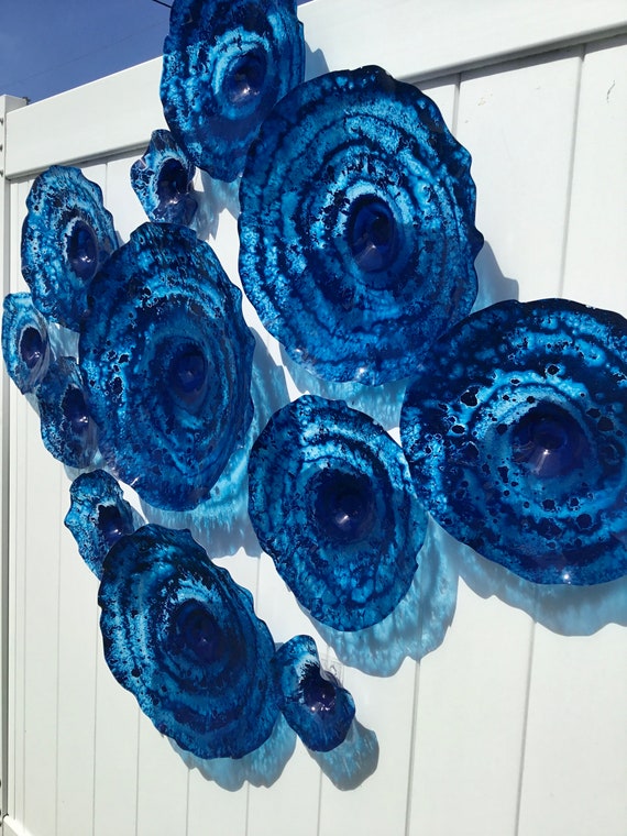 Cobalt Blue Wall Flower Set of 12  Recycled Plastic glass like look Coastal Decor