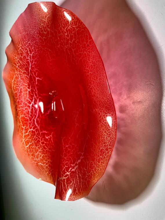 Handmade recycled plastic home decor Small Wall flower 9” pink funky wall hanging/looks like glass/Todd Lynd art/patio decor