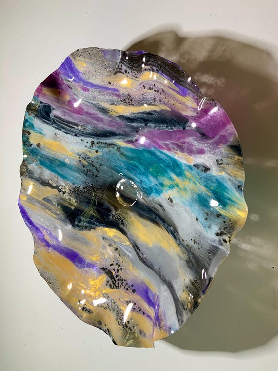 Recycled water bottle colorful wall flower 12" saffron yellow, purple, teal, lavender & gray handmade - /looks like glass
