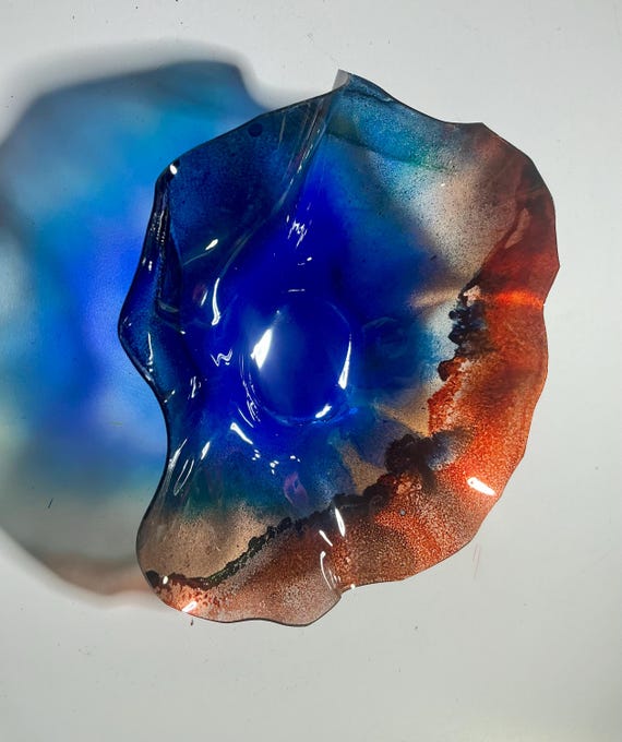 Recycled Plastic Wall Flower: Minimalist Indoor/Outdoor Decor blue & Terra cotta/looks like glass