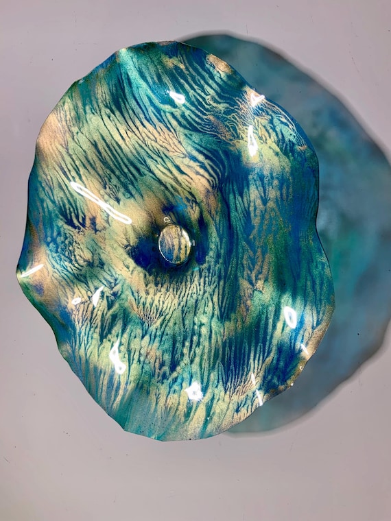 Original CoralREEFlection Medium metallic Wall flower unique home decor 13” teal/gold/blue handmade eco friendly plastic/looks like glass