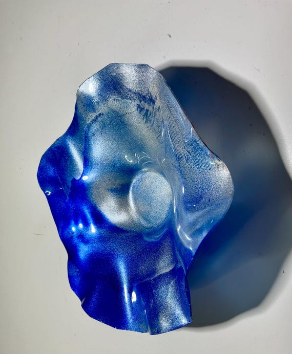 Handmade Eco-Friendly plastic Blue & Silver Flower Wall Art - Beachy Interior Decor looks like glass