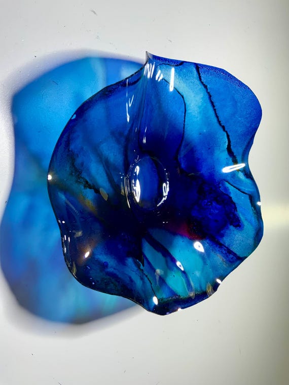 Original wall plate deep sea blue/purple handmade eco friendly plastic small 5” looks like glass/minimalist coastal home decor wall hanging