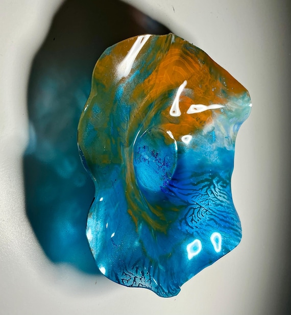 Recycled Polymer Wall Flower Art – blue & orange Glass Look Home Decor (5-inch)