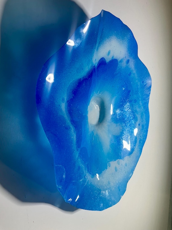 Nautical Decor: Handmade Blue and White Wall Plate in Recycled Plastic, Glass Look