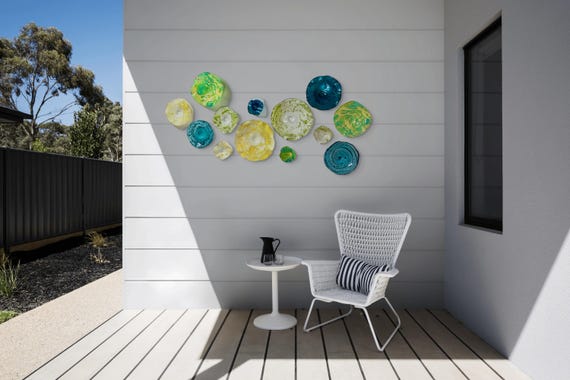 Handmade Large Wallflower Mural Set of 13 - Colorful Recycled Plastic Decor for Living Room Walls —looks like glass