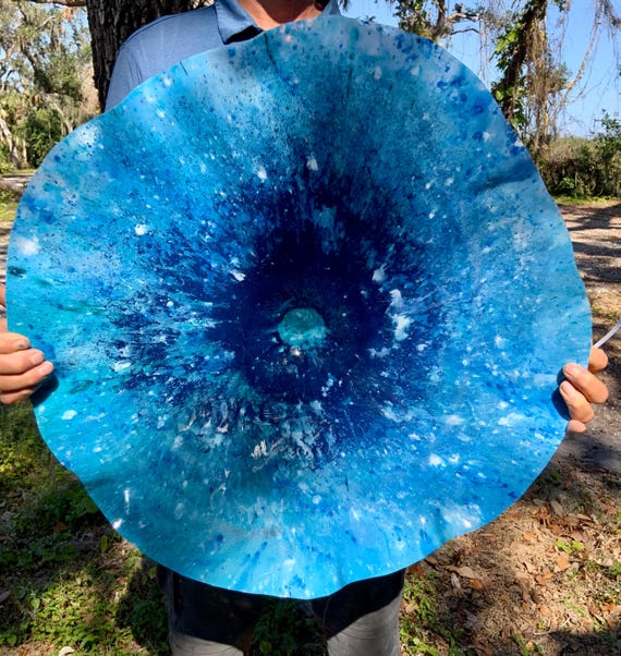 New XX large Living room wall art 24” ocean blues handmade eco-friendly plastic coastal home decor/looks like glass/easy to hang/lightweight