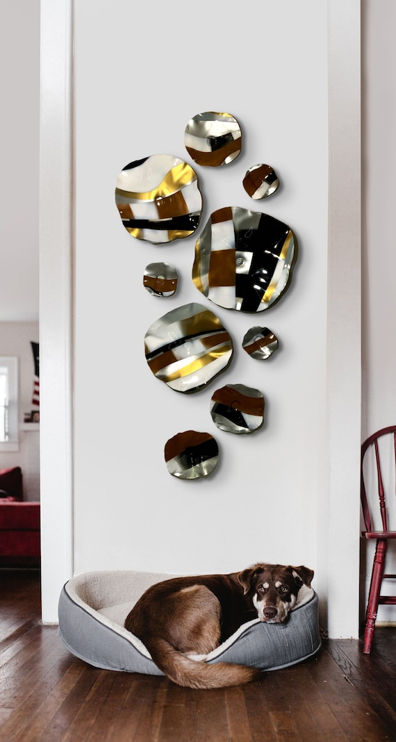 Neutral wall art 9 black, brown, silver ,copper & white handmade earth tones home decor eco-friendly plastic looks like glass