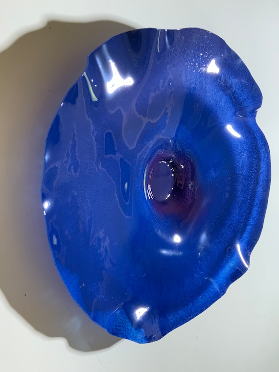 Small geometric wall flower  9” handmade eco friendly plastic Todd Lynd art/cobalt blue/eggplant purple kitchen home decor/looks like glass