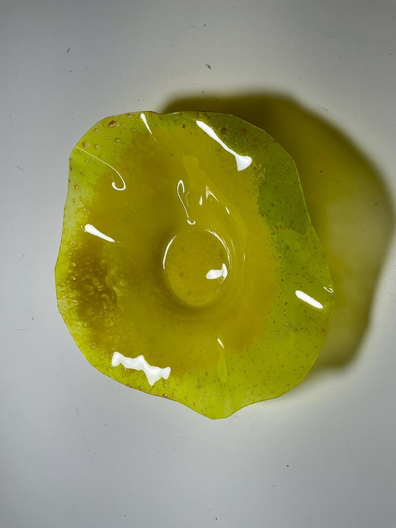 Extra small sunny yellow Handmade Recycled Polymer Wall Flower Art 5 inch- Glass-Look Decor