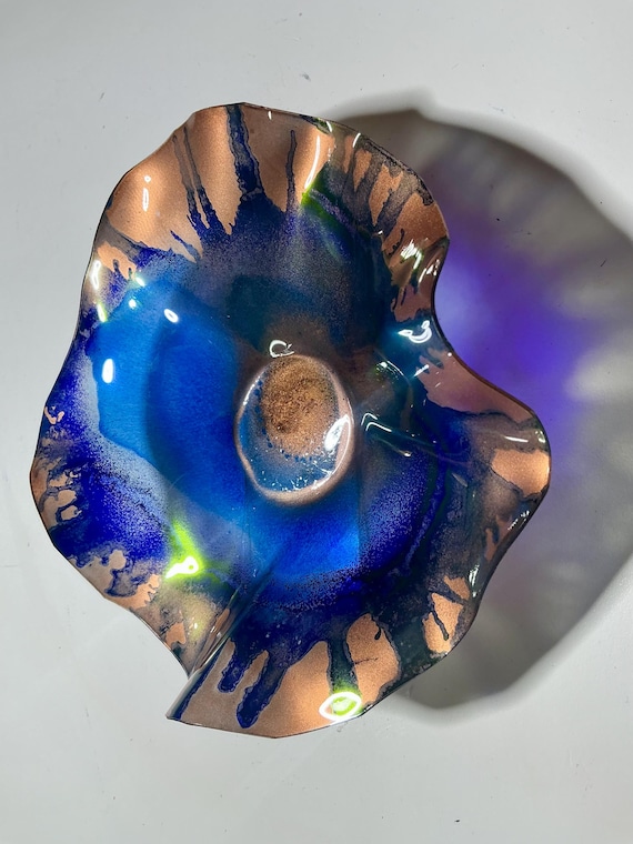 Handcrafted 5 Inch copper & blue  Wall Hanging | Upcycled Plastic Art Centerpiece