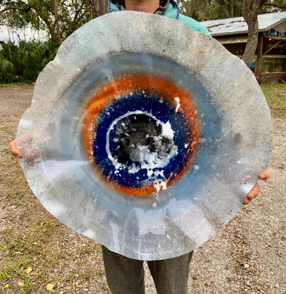 Handmade Huge wall art home decor XX Large 24” eco-friendly plastic silver/blue/black/gray/orange looks like glass/lightweight easy to hang