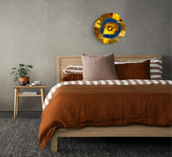 Unique Wall Flower  15” handmade eco-friendly polymer- /gold & periwinkle blue - wall art - looks like glass