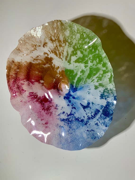 Original Geometric wall decor art medium 12" green/burgundy/blue/taupe/brown/handmade/recycled plastic/home decor/funky art/looks like glass