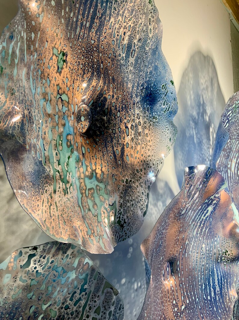 Wall Flower Mural 6 Blue/copper/aqua Handmade Upcycled Etsy