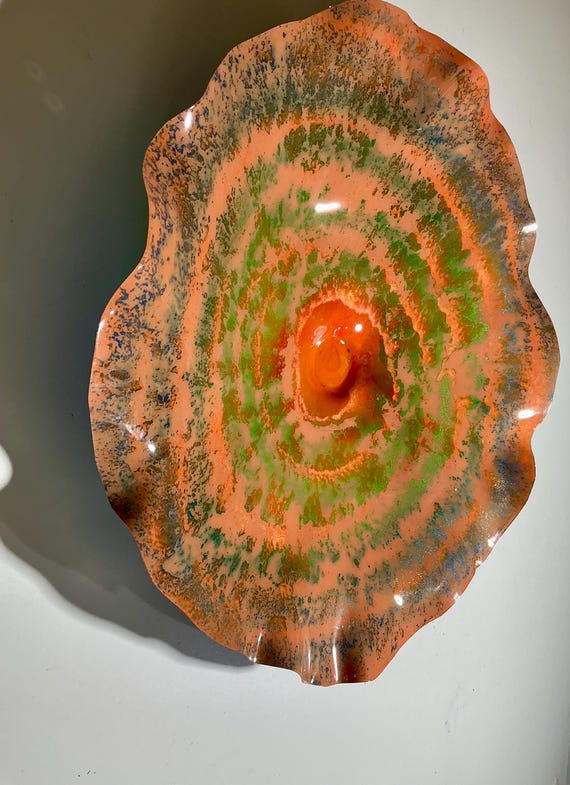 Eco-Friendly 15” Wall Flower- orange, blue & green Handmade from Recycled Polymer-looks like glass
