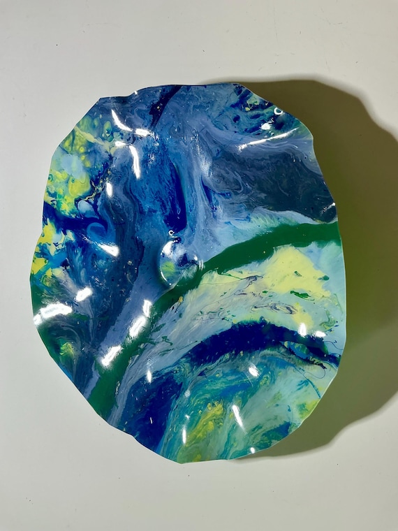 Purple, blue, yellow & green Wall Mount Art - Handmade Eco Decor from Recycled Plastic - Beach Home Accent 9”