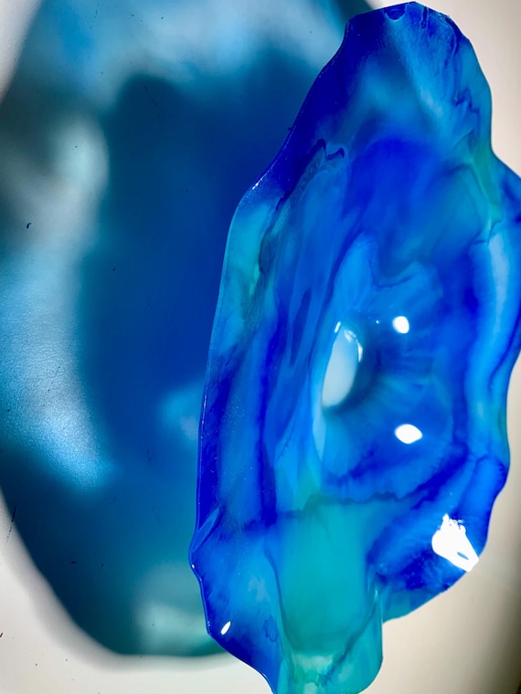 Original CoralREEFlection handmade eco friendly plastic wall flower ocean blue & aqua marine green small 9” looks like glass/home decor