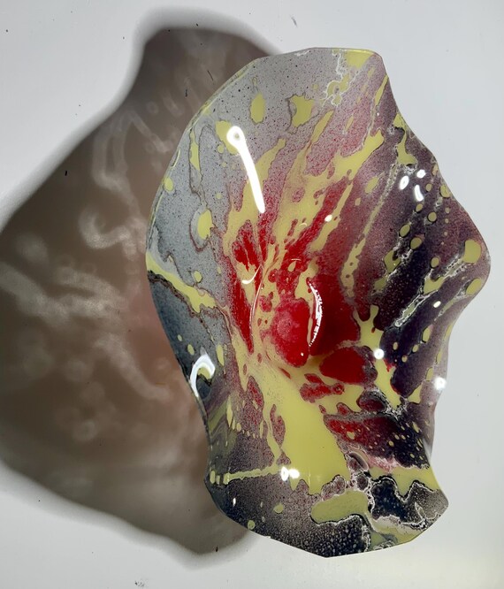 Recycled PET Wall Flower: Gray, Yellow, and Red Eco-Friendly Art- looks like glass