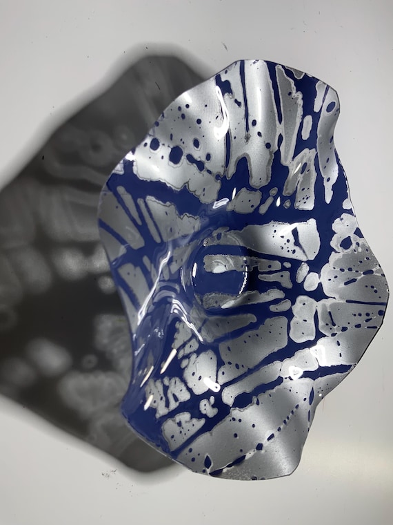 Handmade round Wall flower hanging home decor/gift recycled plastic extra small 5” silver/lavender purple looks like glass/outdoor wall art