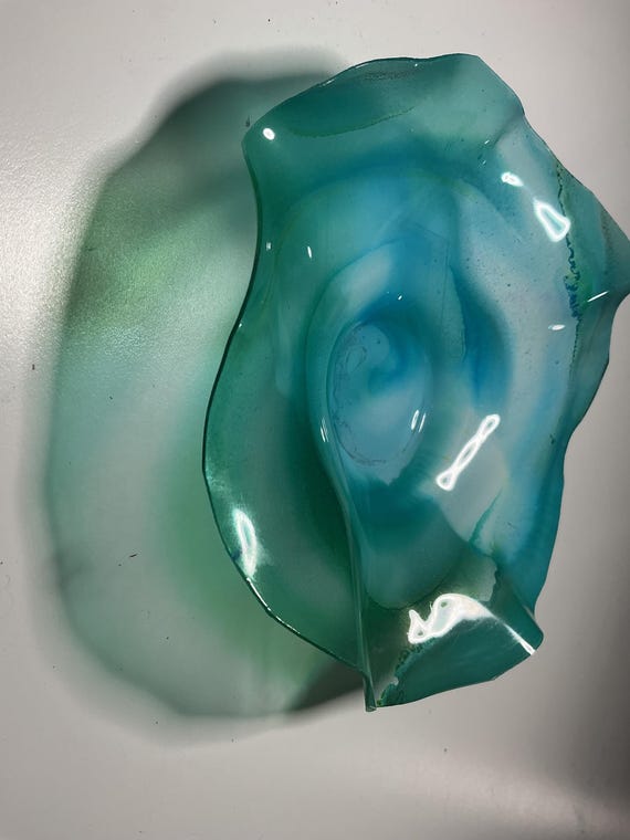 Wall flower handmade from up cycled Polymer- aqua blue & green  Art –  5-6 Inch (Glass Look)