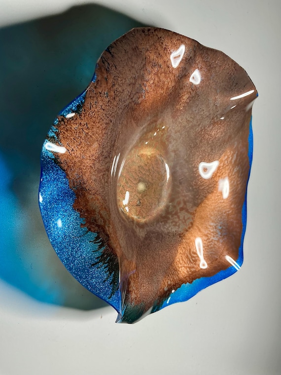 Handmade Recycled Polymer Wall Flower Art copper & blue 5’ Glass-Look Decor