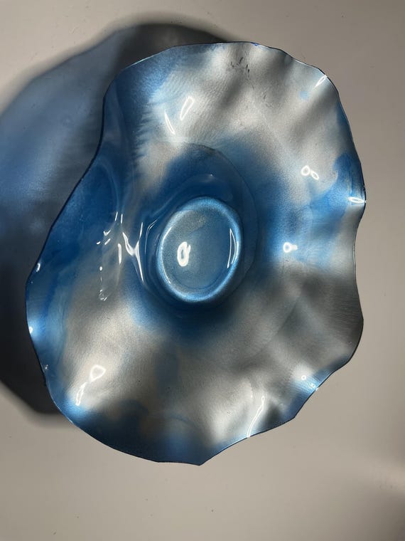 Extra small silver & blue Recycled Polymer Wall Flower Art handmade 5 inch- home Decor- looks like glass