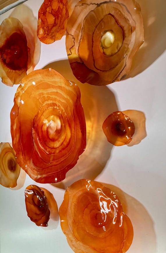 Exclusive Sea Glass Series: Large Wall Mural Set of 8 Handmade Recycled Plastic Decor-burnt orange & amber