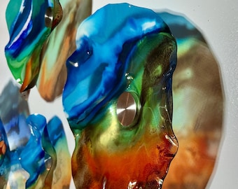 Artisan Crafted Horizon Plates blue,amber, orange | Recycled Polymer, Glass Effect | Choose Your Size & Qty