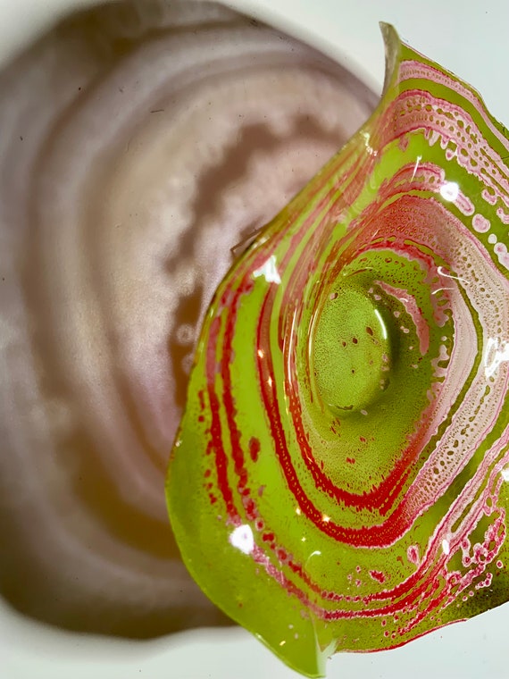 Handmade Green & Pink Swirl Wall Flower: Upcycled Plastic Art, 5” glass like look