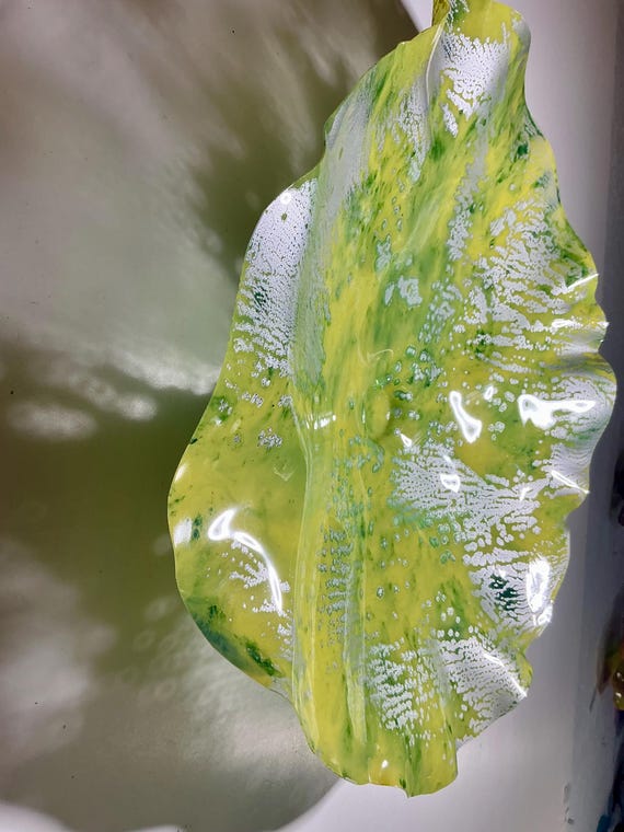 Artisan Wall Platter 18” - One-of-a-Kind  silver, Green & Yellow Design for Home Decor, Made from Recycled Plastic